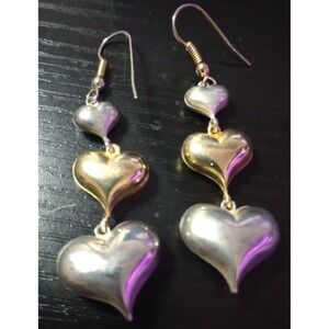 Vintage Silver And Gold Tone‎ Puff Heart Earrings